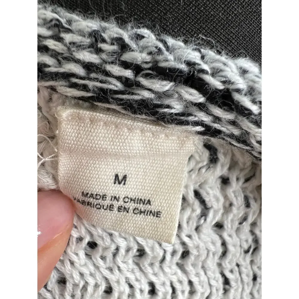 Anthropologie MOTH Black White Slub Knit 3/4 Sleeve Pullover Sweater M Medium